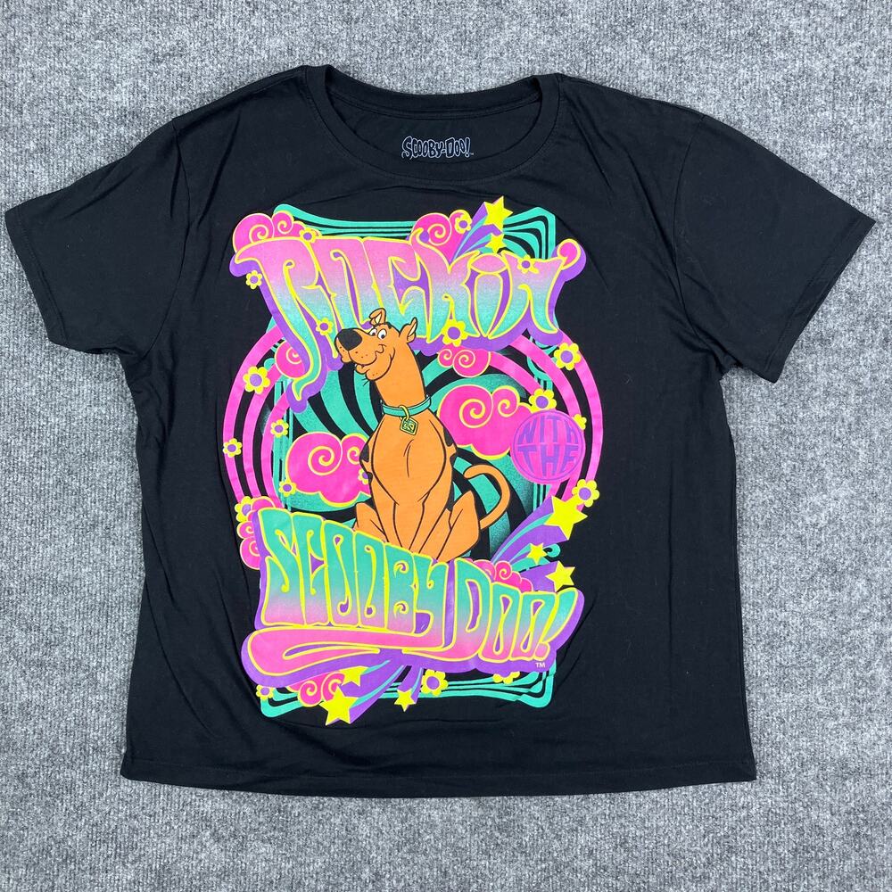 Scooby-Doo T-Shirt Womens XL Black Psychedelic Graphic Cartoon Retro 2000s Style